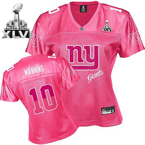 Giants #10 Eli Manning Pink 2011 Women's Fem Fan Super Bowl XLVI Stitched NFL Jersey - Click Image to Close